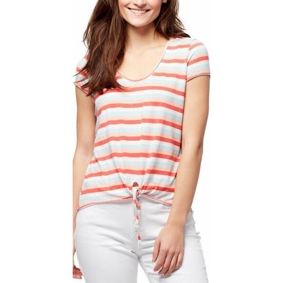 William Rast Burnout Shirt Top Large Striped Juniors' Tie-Front Scoop Neck NEW - Picture 1 of 9